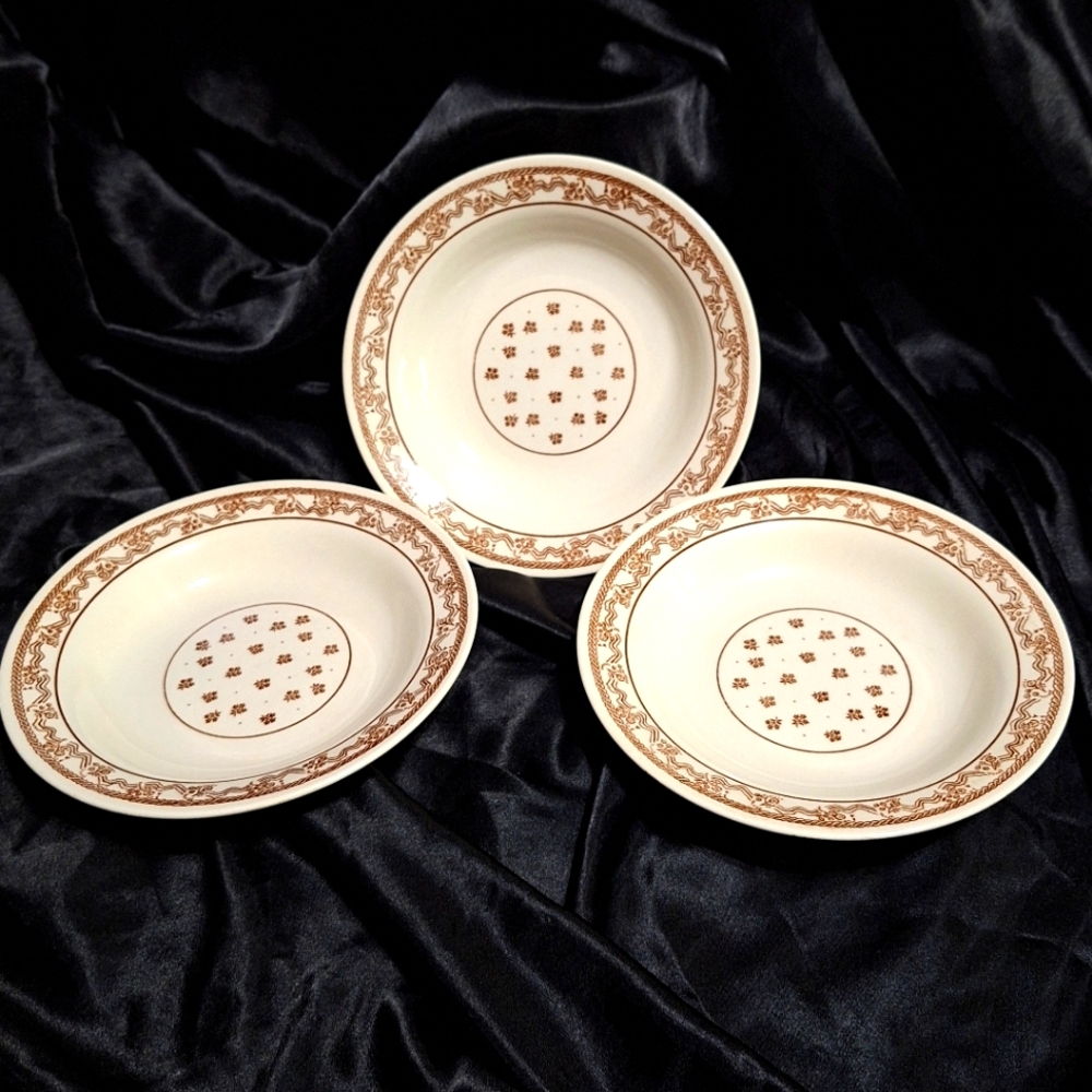 3 Vintage Oxford Rim Bowls~Soup~Cereal~Floral~Brazil~8 Inch